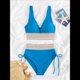 thumbnail image 3 of Bikini de 2 Piezas para Mujer, Traje de Baño de Cintura Alta con Cuello Halter y Cintura Alta, Color Azul L, 3 of 7