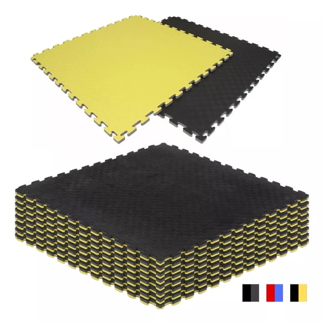 Kit 10pz Tatami Piso de Hule Profesional Para Gimnasio Artes Marciales Marthing 1m2 c/u, Protector de Piso Maquinas de Ejercicio Facil de Colocar y Limpiar Antidezlizante Bicolor Amarillo/Negro