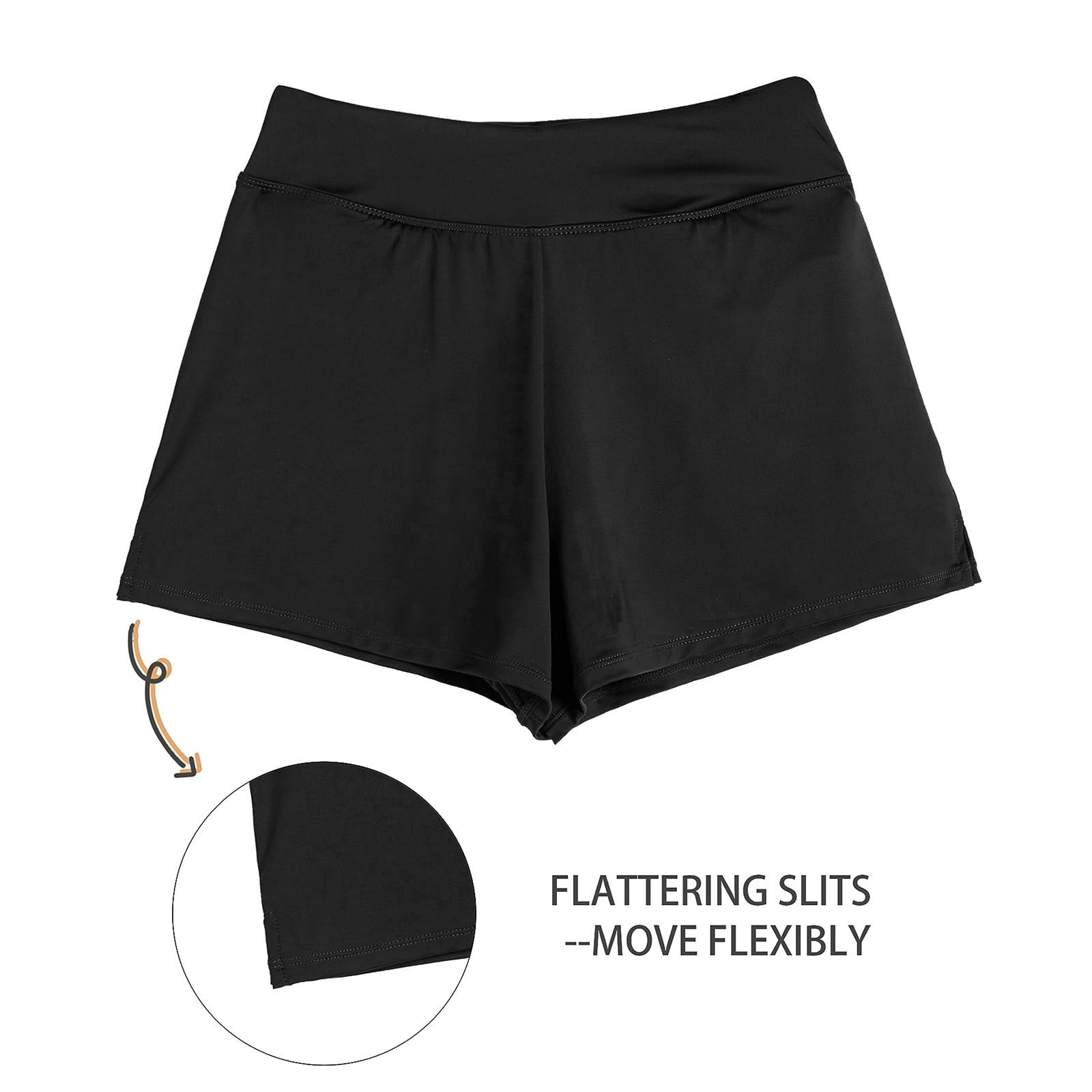 WUANDIXFA Women's Black High Waisted Swim Shorts Swim Board Shorts for Women Black,L