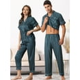 thumbnail image 3 of DARING DIVA Women's Satin Button Down Short Sleeve Long Pants Pajama Set XL Blue, 3 of 6