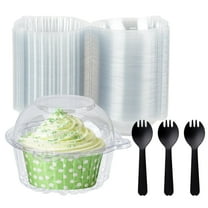 MOAMUN 100PCS Cupcake Holders, Disposable Clear Plastic Single Individual Cupcake Boxes, Cupcake Containers with 100PCS Spoons for Parties