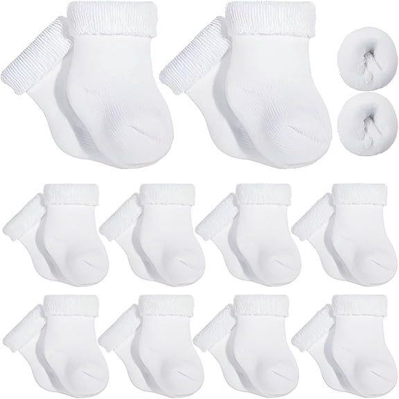 TELOLY 10 Pairs Newborn Preemie Baby Terry Cotton Turn Cuff Socks for Girls Boys