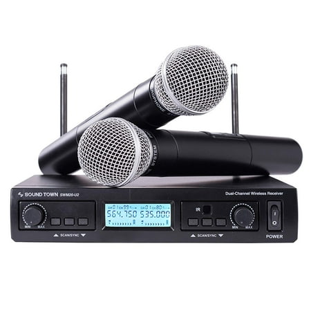 Sound Town Professional Dual-Channel UHF Handheld Wireless Microphone System with Selectable Frequencies，2 Handheld Mics