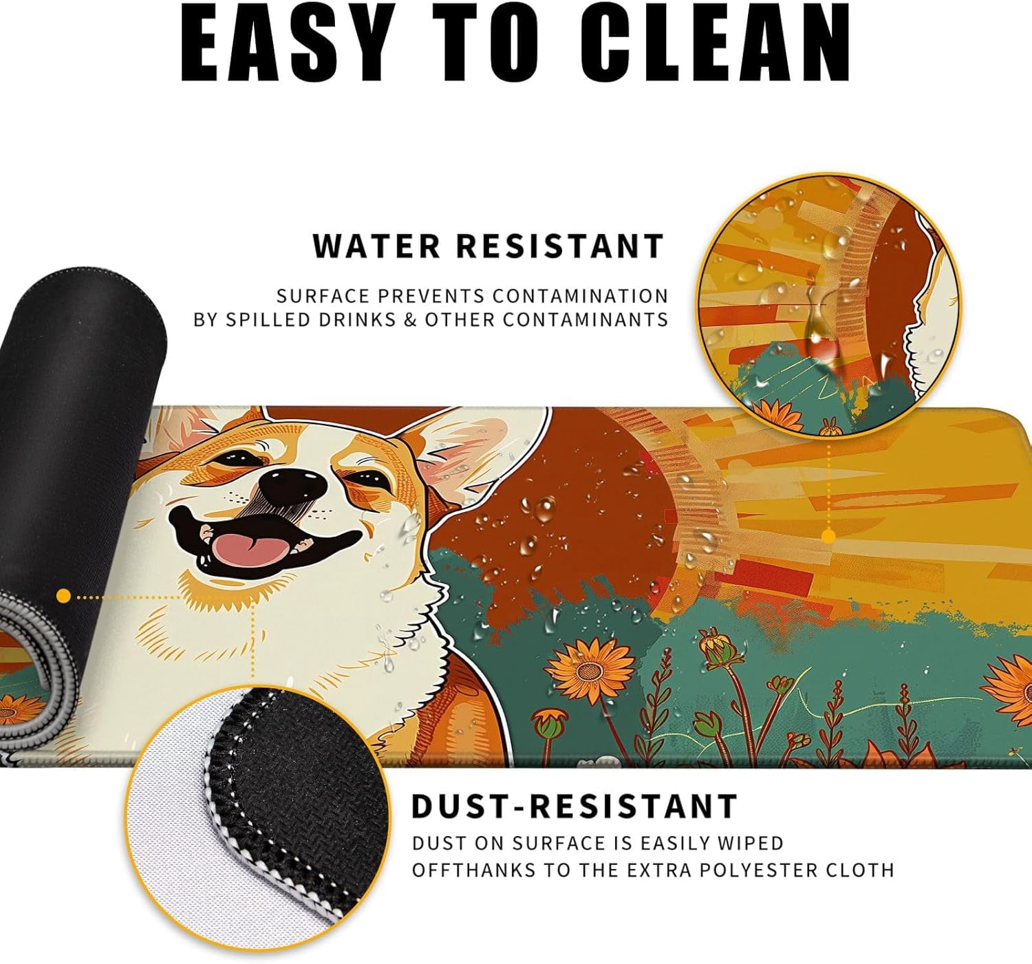 Cute Dog Mouse Desk Pad Kawaii Yellow Desk Mat Desk Decor Large Gaming Mouse Pad Desk Mousepad Computer Office Keyboard Laptop Big Corgi Mouse Pad Xl(31.5x11.8 In)-With Non-Slip Base Stitched Eges