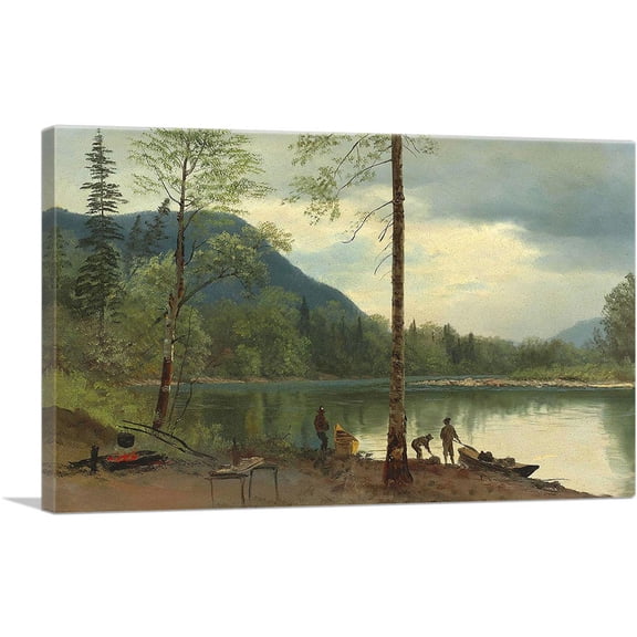 ARTCANVAS Campers With Canoes Canvas Art Print by Albert Bierstadt - Size: 26" x 18" (0.75" Deep)