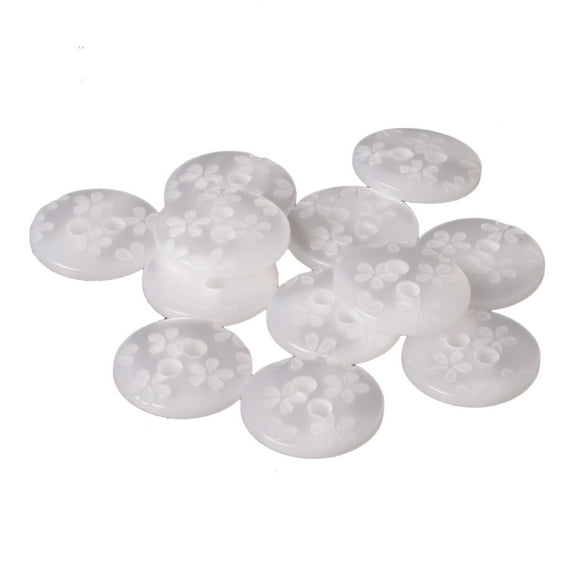 Mibo 12pcs Polyester Shirt Button - 2 Hole - Pearl White with Engraved Daisy Pattern - 20L(12mm) - White