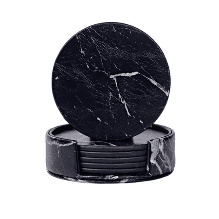 

Livesture PU Leather Coaster Black marble Circle