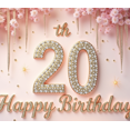 thumbnail image 4 of Floral Design Happy Birthday Banner Milestone Celebration Decorative 20th Birthday Party Backdrop for Indoor Party Outdoor Celebration Event Decor, 4 of 7