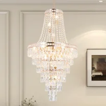 LUOLAX 15-Lights Golden Empire Crystal Chandelier Classic Lamp Ceiling Light 21×53 inch