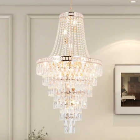 LUOLAX 15-Lights Golden Empire Crystal Chandelier Classic Lamp Ceiling Light 21×53 inch