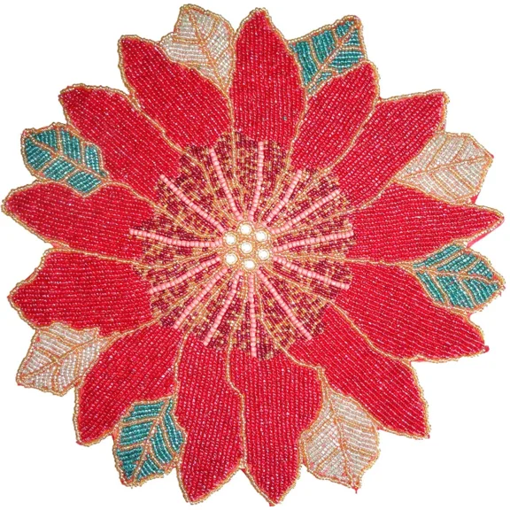 Handcrafted Beaded Floral Table Placemat – Decorative Glass Bead Centerpiece Mat 14"