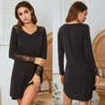 thumbnail image 4 of DABOOM Women's Lace Nightgown Long Sleeve Button Decor Nightshirt Sleepwear Pajama Dress V Neck Sleepwear S-XXL, 4 of 8