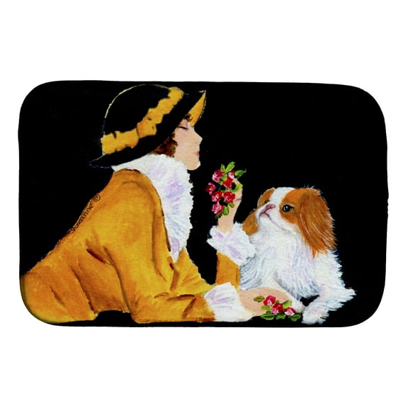 Lady with her Japanese Chin Dish Drying Mat