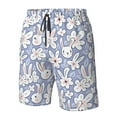 Adobk Rabbit And Floral Print Men's Swim Trunks Hawaiian Bathing Suit