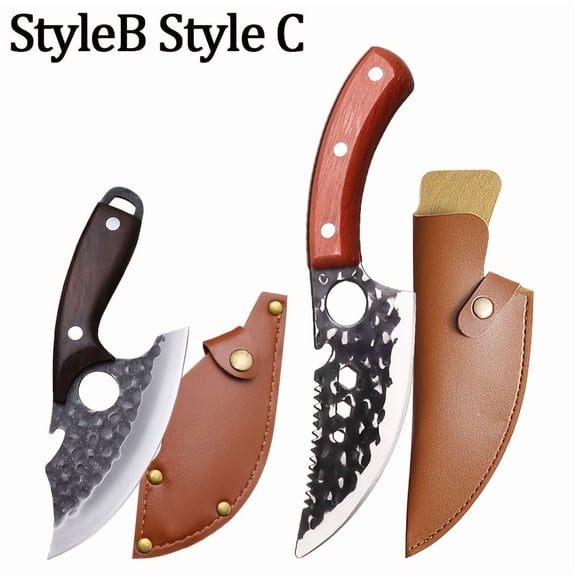 2-Piece Kitchen Knife Set, Stainless Steel Boning & BBQ Knife with Sheath, Wood Handle Multipurpose Pocket Knife for Cheese, Vegetables, Fish, Camping & Outdoor
