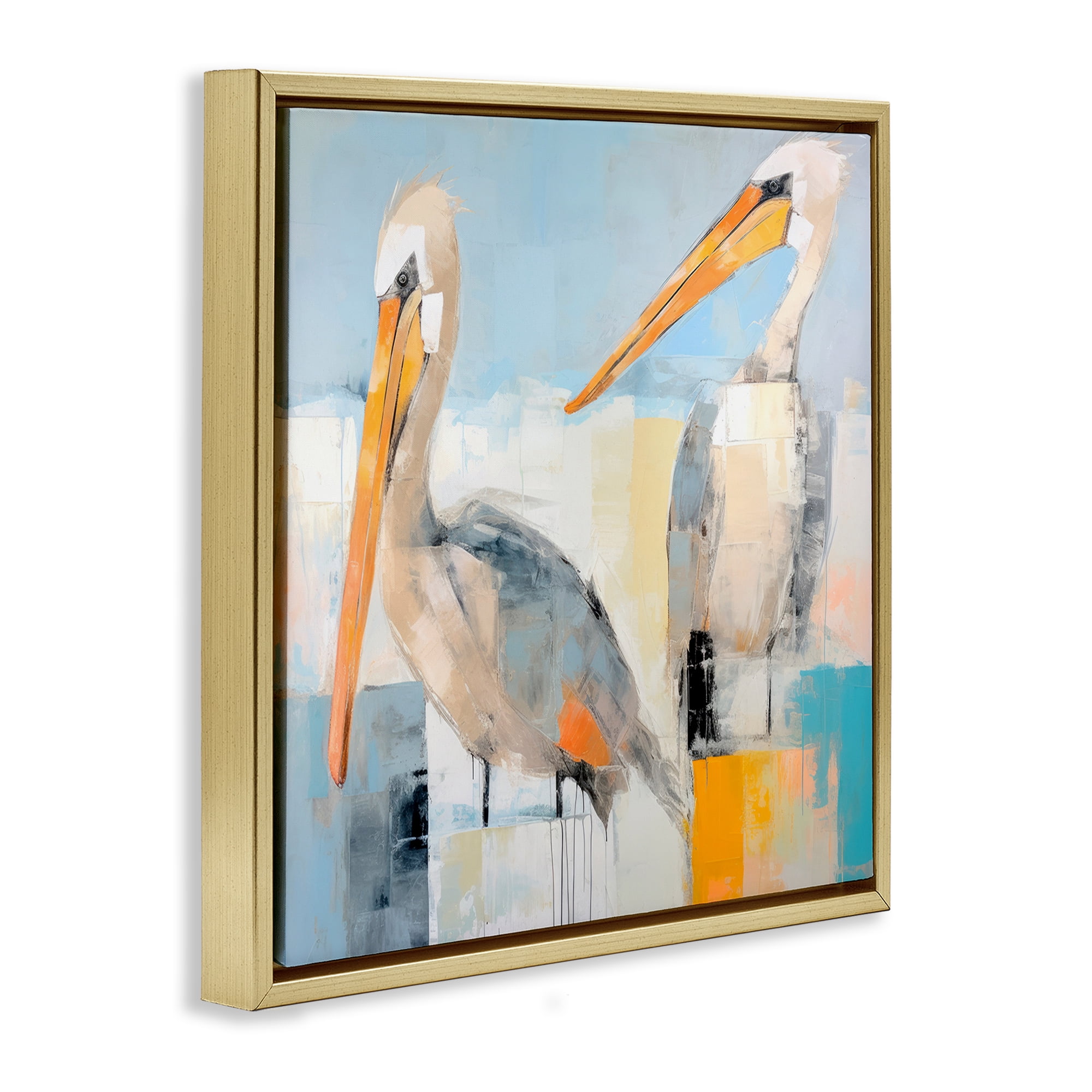 Stupell Industries Pelicans Abstract Pattern Animals & Insects Painting Gold Floater Framed Canvas Art Print Wall Art, 25 x 25