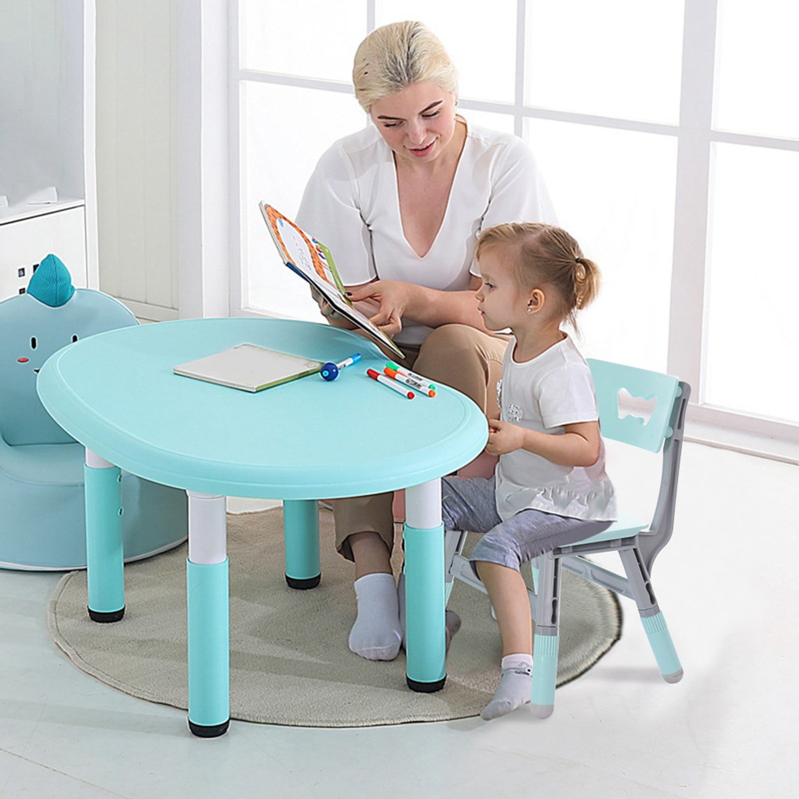 Children Desk and Chair Set Height Adjustable Kids Study Drawing Play Table Blue 