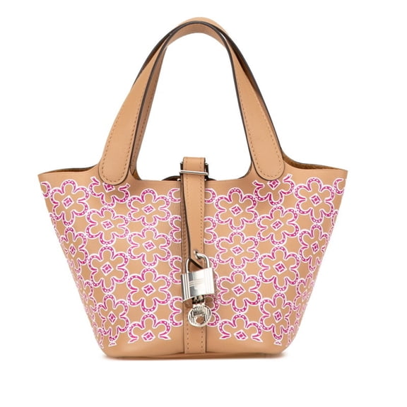 Pre-Owned Hermes Picotin Lock Micro Lucky Daisy Handbag Chai Rose Swift Women's HERMES (Good)
