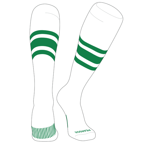PEAR SOX Striped OTC Baseball, Softball, Football Socks (B) White, Kelly Green (XS)