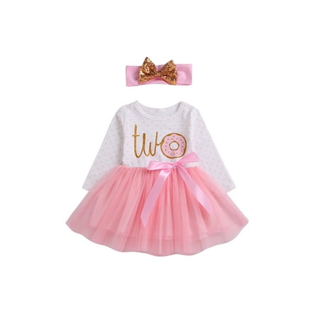 

Baby Girls Birthday Outfit Donut Letter Tulle Tutu Dress and Headband