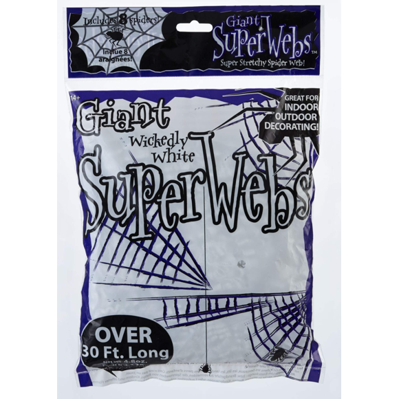 Giant Jumbo Spider Webs with 20 Plastic Spiders, Black/White, 30-ft – 21-Pack Indoor/Outdoor Halloween Decoration