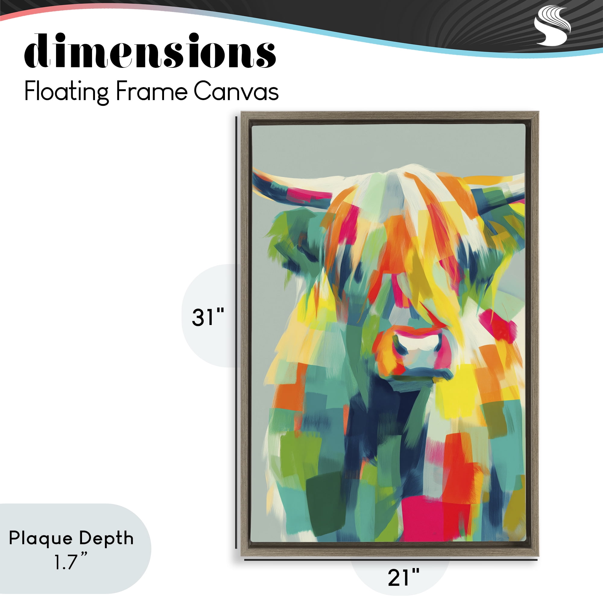 Stupell Industries Highland Cow Abstract Patchwork Brown Framed Floater Canvas Wall Art, design by Chromatic Storm Studio