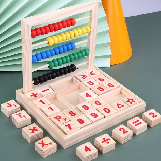 Toysery Abacus para niños Matemáticas, juguete de conteo educativo preescolar con 50 cuentas multicolores y 30 números de madera y bloques de alfabeto para niños
