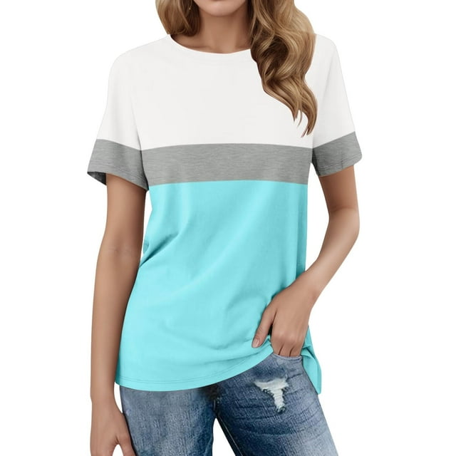 WILLBEST Compression Shirt Women’S T Shirts Color Block Short Sleeve Tops Casual Summer Tees