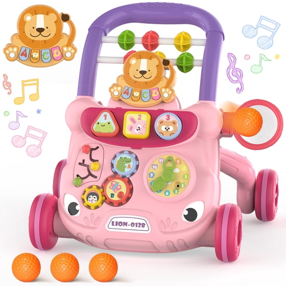 JoyStone Baby Walker with Music Piano and Activity Toys, Educational Push Walker for Infants 6-12 Months (Pink)
