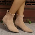 thumbnail image 5 of Viluyesy Womens Dress Boots, Pointed Toe Kitten Heel Pull-On Comfort Suede Leather Mid Calf Boots Khaki, 5 of 8
