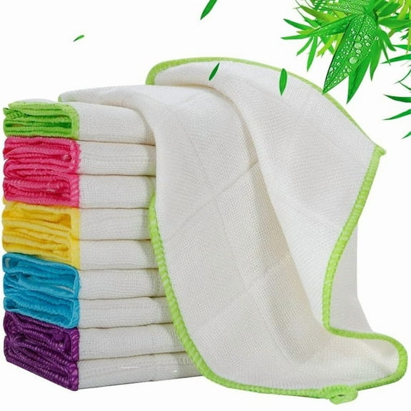 10 Pack Dishcloths Bamboo Dish Cloths Towels 12" x 12" Kitchen Wash Cloths Machine Washable Cleaning Cloths Absorbent Reusable Small Dish Rags for Washing Dishes Odor Free (Bamboo fiber,10 pcs)