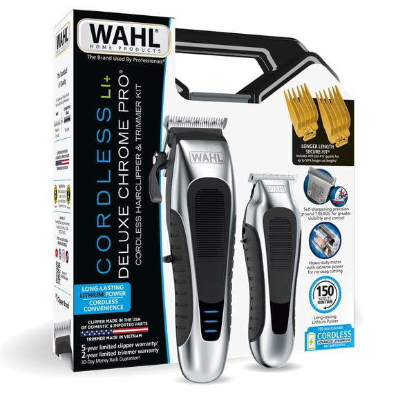 Wahl Chrome Pro Combo, Cordless Hair Clipper and Trimmer, All in One World Wide Voltage , Chrome Black 3027814