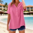 thumbnail image 4 of Womens 3/4 Sleeve Tops and Blouses Womens Casual Tops Business Casual Outfits Work Tees Plus Size Dressy Tops Cotton Tunic Blouses for Women Womens Linen Tunic Tops Pink L, 4 of 9