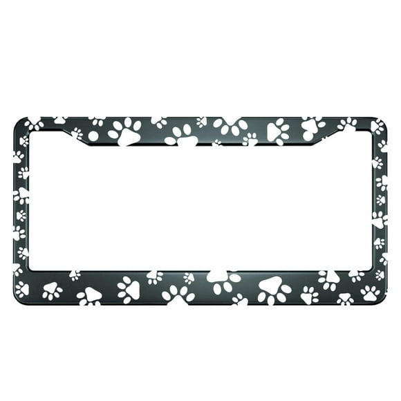 HOSNYE White Dog Paw Print License Plate Frame Animal Footprints Metal License Plate Cover Front Plates Frames Car Tag Frame for Women Men US Vehicles Standard