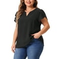 thumbnail image 2 of DARING DIVA Women's Plus V Neck Short Petal Sleeve Shirts Dressy Tops 1X Black, 2 of 6
