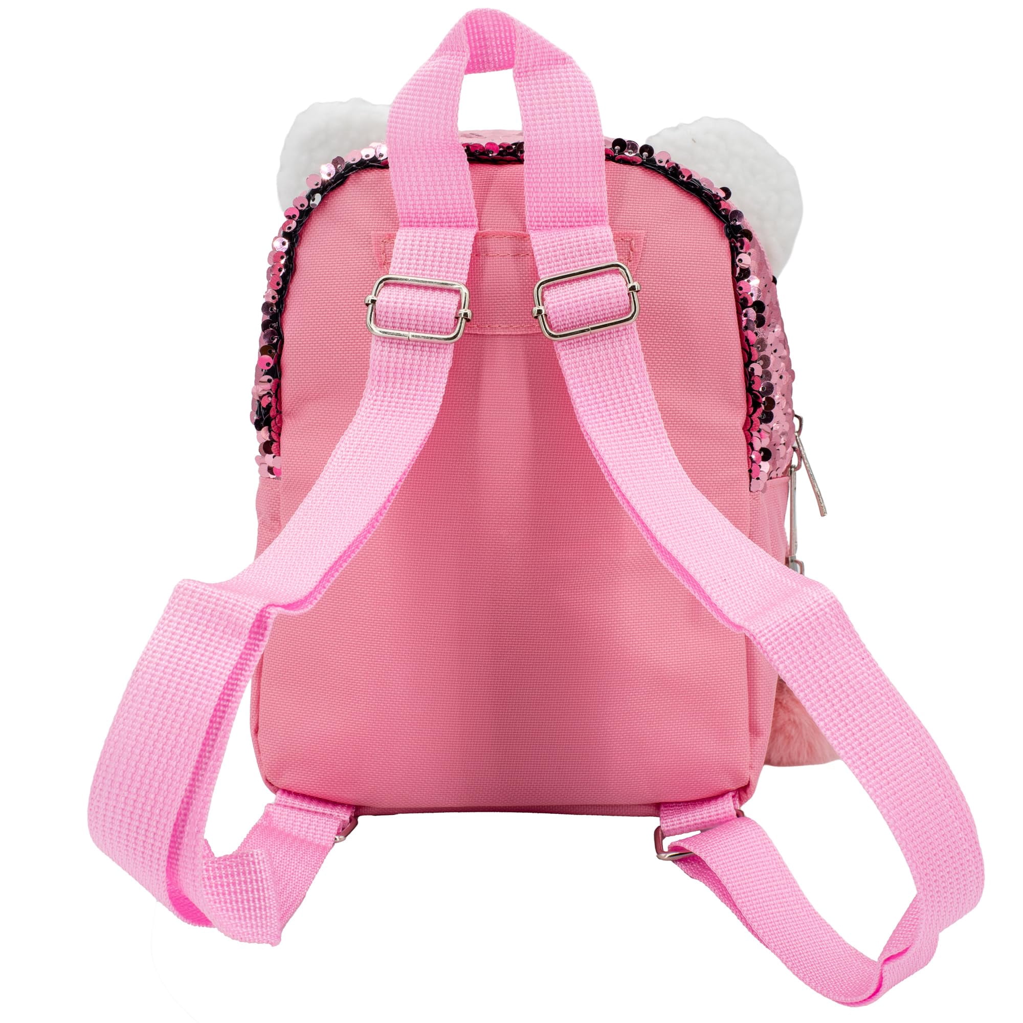 Hello Kitty 9” Micro Mini Backpack Purse Featuring 3D Ears & Bow, Sherpa & Sequin Material, & Pompom Dangle, Pink