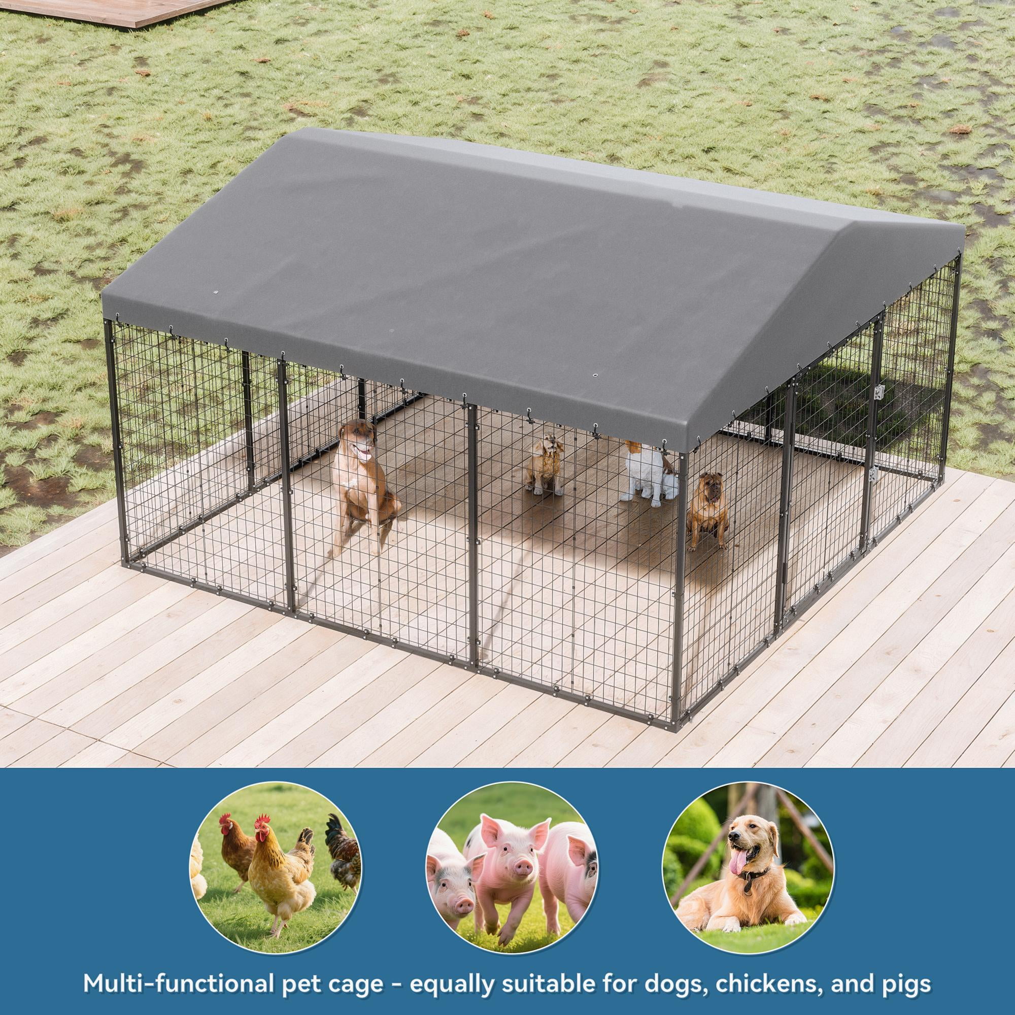 ASJMR Dog Kennel Outdoor Heavy Duty Chicken Run with Rain Cover
