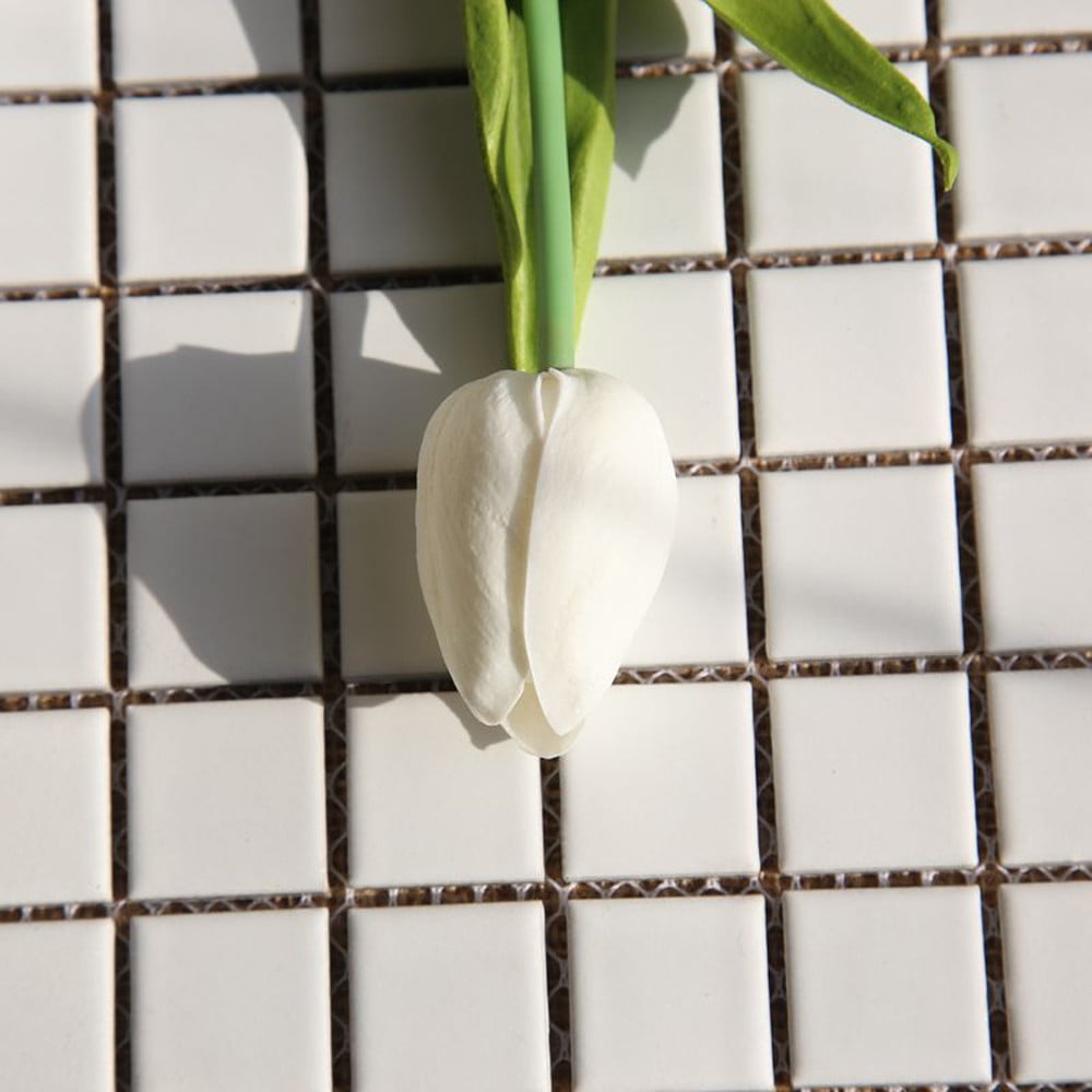 Fake Tulips Artificial Flowers, Real Touch PU Faux Flowers, Tulip Stems for Wedding, Spring Bouquet Floral Arrangement Home Party Office Decorations for Mother's Day (White/20 Pcs) 13.98Inches