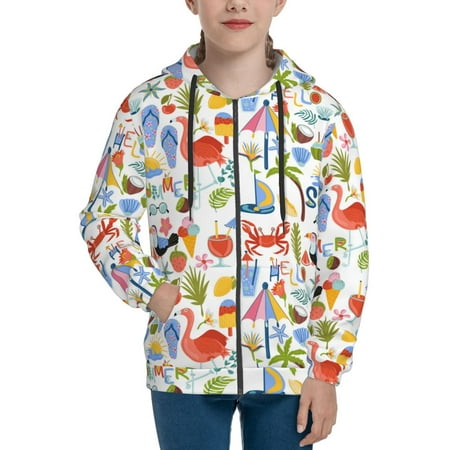 

Hoodies for Teen Girls Boys Hello Summer2 Long Sleeve Youth Kids Essentials Zip Up Hoodie Lghtweight Fashion Hoodies & Sweatshirts Jacket Fall Winter Outfits Tops