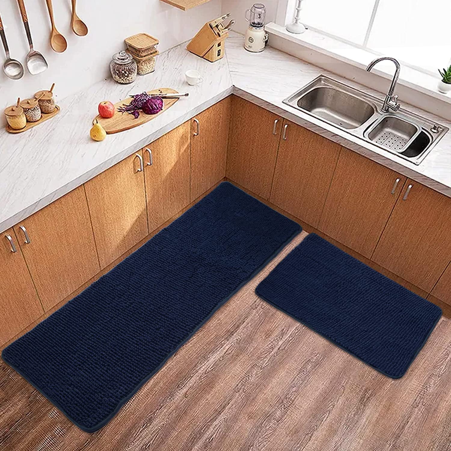Aquevio Kitchen Mats, Kitchen mats for Floor, Non Skid Washable Memory Foam  Kitchen Rugs and Mats for Bedroom, Office, Sink, Laundry, [2PCS] Black