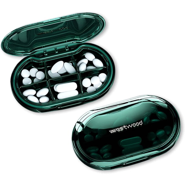 Pastillero portátil organizador de pastillas impermeable Meskcv estuche de transporte diario de medicamentos con compartimento extraíble para contener vitaminas aceite de hígado de bacalao verde