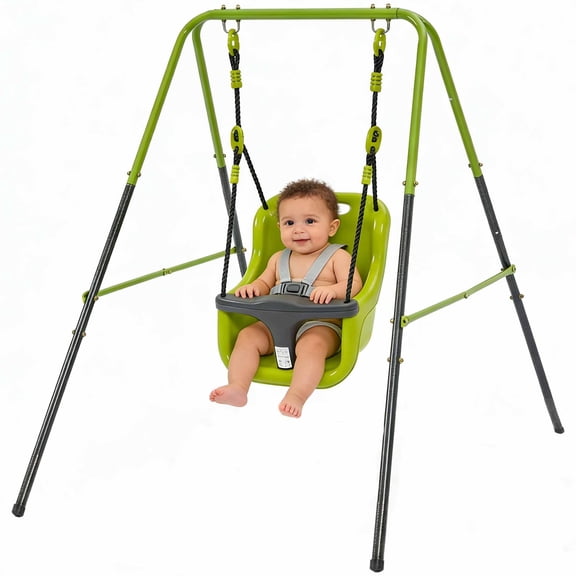 Baby Swing for Infants to Toddler, Indoor Outdoor Baby Swing Set with Stable Metal Frame, Toddler Swing for Backyard Playground, Easy Assembly, Safety Seat Design