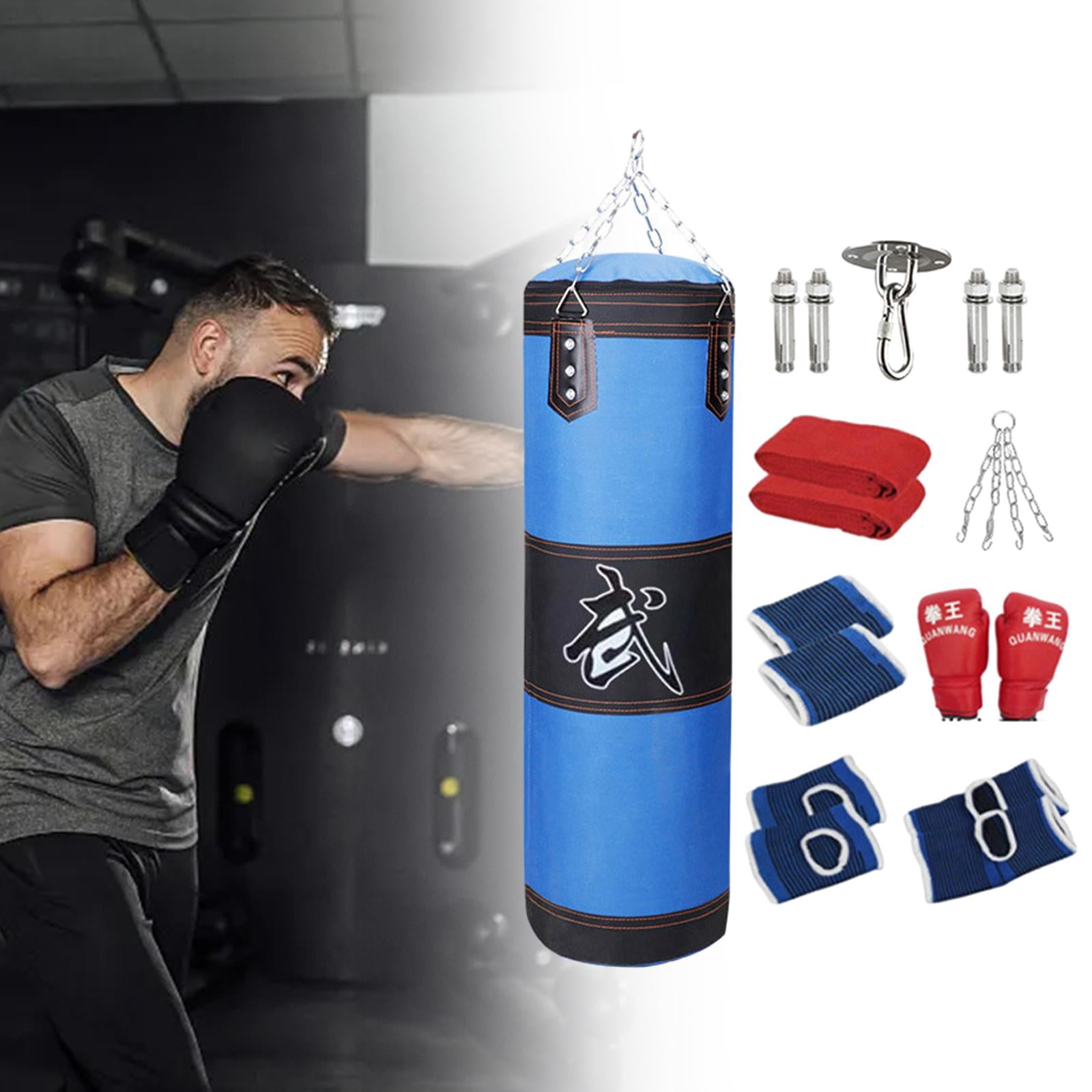 funtasica Boxing Bag Unfilled Bag Workout Fitness with Gloves PU Punching Bag Boxing Sandbag for Kids Home Gym Kickboxing Body Building Blue 100cm