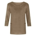 thumbnail image 2 of Jalioing 3/4 Sleeve Shirts Women's Crew Neck Basic Tops with Pocket Fashion Casual Solid Color T Shirts Outfits, 2 of 4