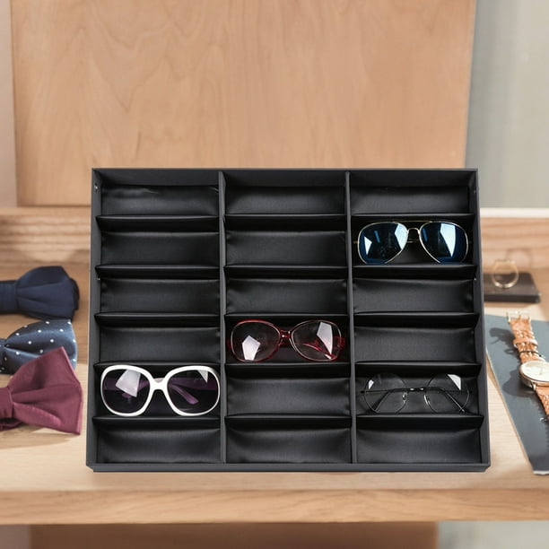 Rdeghly Boîte de rangement pour lunettes, présentoir à lunettes, 18 grilles  Présentoir à lunettes Lunettes de soleil Boîte de rangement Lunettes  Organisateur de bijoux 