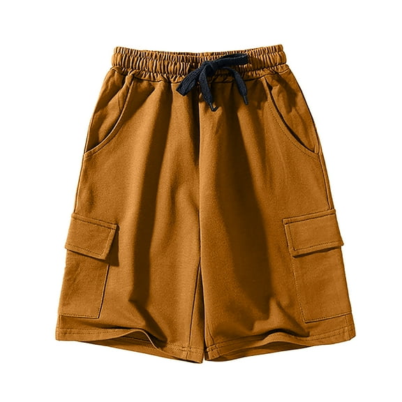 shoper Toddler Cargo Shorts Boys 6 Waist Drawstring Solid Color Quick Dry Cotton Shorts Basic Workout Shorts Kids' Durable Play Clothes Brown 150
