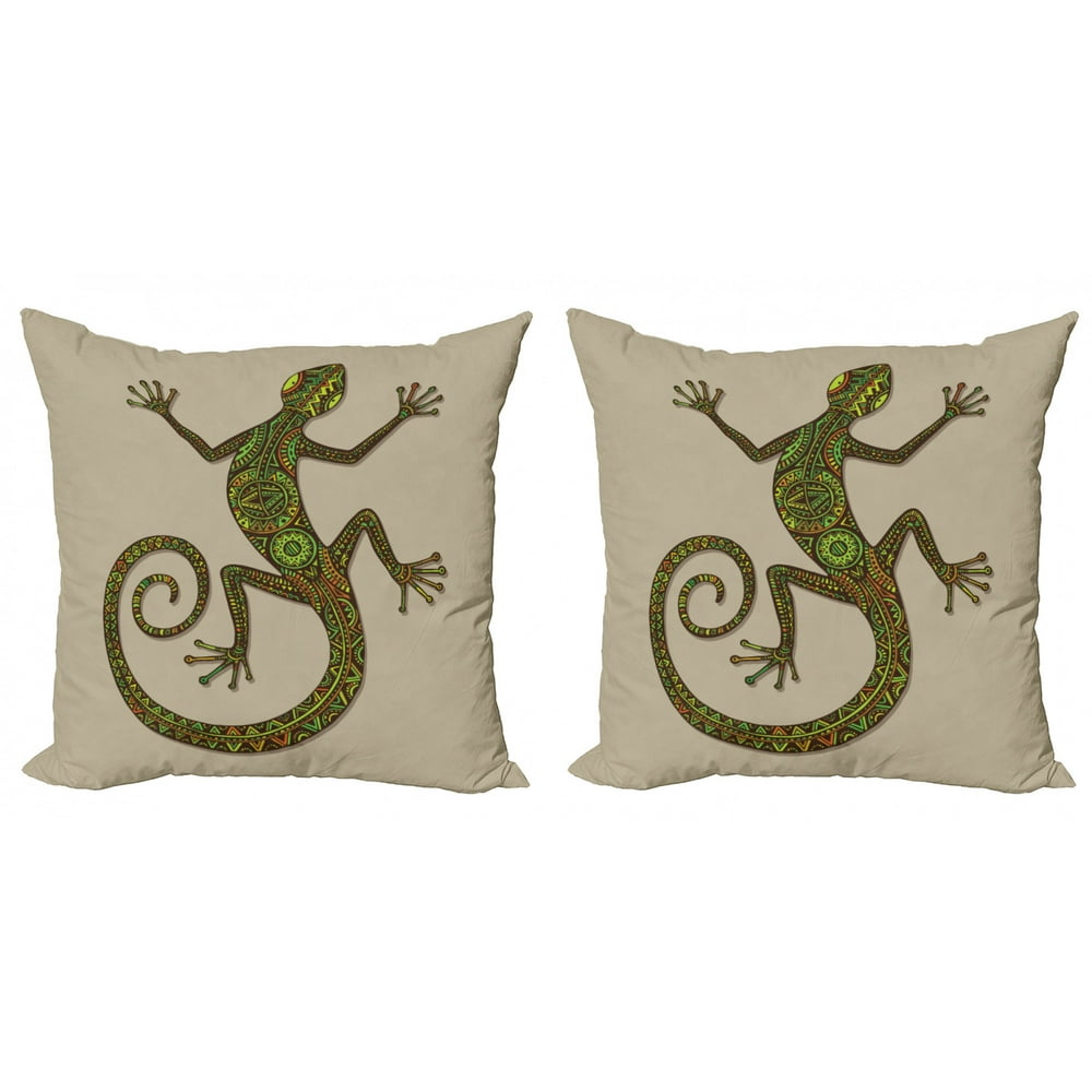 Reptile Throw Pillow Cushion Cover Pack of 2, Ornamental Colorful