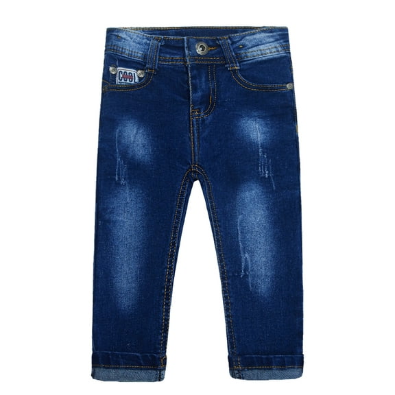 KIDSCOOL SPACE Baby Girl Boy Jeans,Little Kid Elastic Band Inside Ripped,Embroidered decor Denim Pants,Blue,2-3 Years