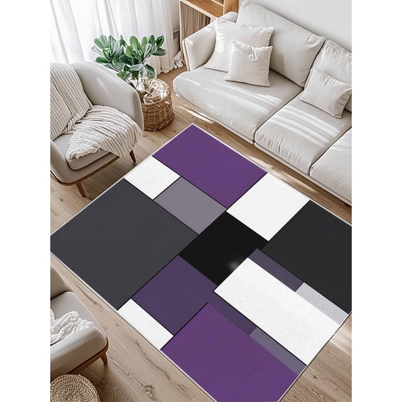 Purple Black Area Rug for Bedroom 2.7x5 Ft Grey Geometric Abstract Color Block Modern Super Soft fuzzy Throw Rug Non-Slip Fluffy Plush Indoor Floor Carpet for Living Room Nursery Home Decor