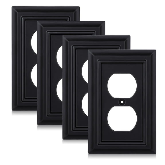 Matte Black Decorative Outlet Covers Wall Plates, Bamboo Fiber Light Switch Covers, Natural Material Electric Receptacle Switch Plate Outlet Cover of various styles (1 Gang Duplex 4 Pack)